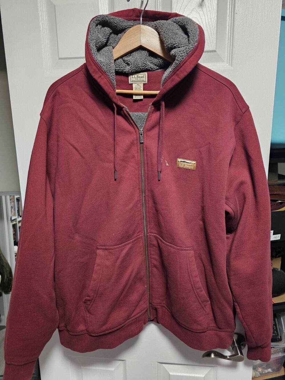 L.L. Bean Sherpa Hoodie X- Large Heavyweight Workwear Maroon